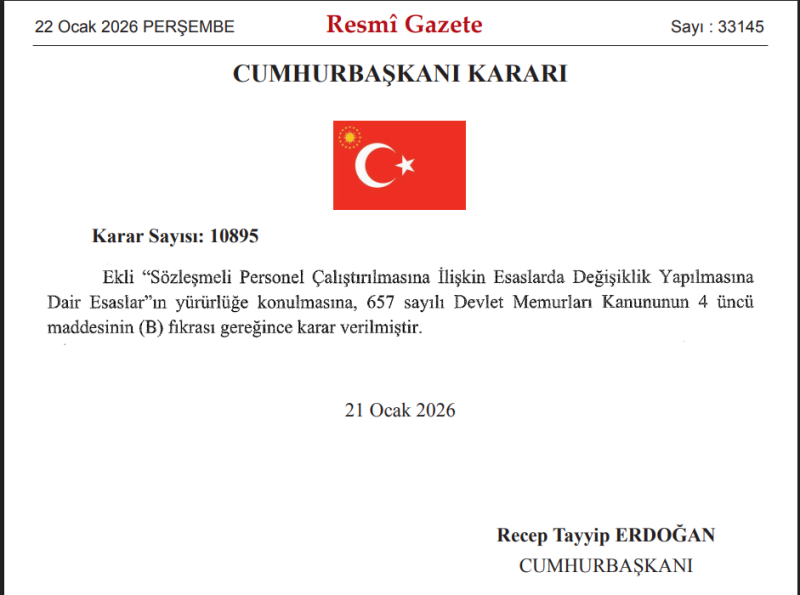 Sözleşmeli personelin de yarım zamanlı çalışma hakkından faydalanması ile ilgili karar Resmi gazetede yayınlandı